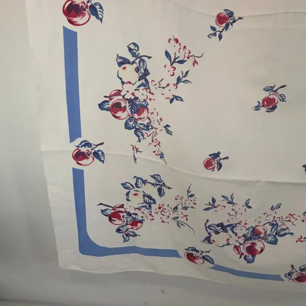 Vintage Cherry Floral Tablecloth Cottage Farmhouse Kitchen Linen 50x62